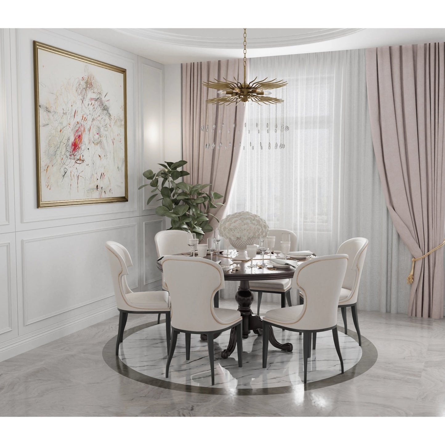 005 SI-1965985 | Lifestyle | Lark 6-Light Chandelier by Lumanity in brass. Made from iron, crystal in a modern style.