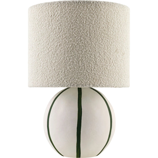 Kinki Round Accent Table Lamp by Livabliss in hand painted. Made from ceramic, linen, polyester in a unique style.