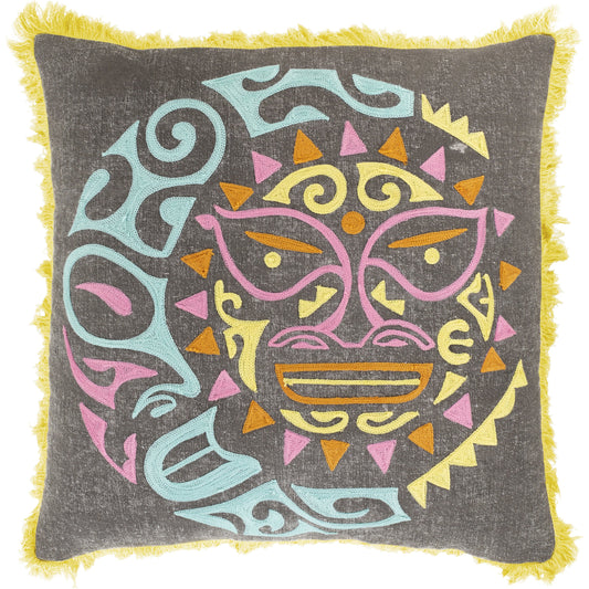 Kiko Pillow - 25400 by Surya in grass green, yellow, aqua, orange, charcoal. Made from 100% cotton in a eclectic & global style.