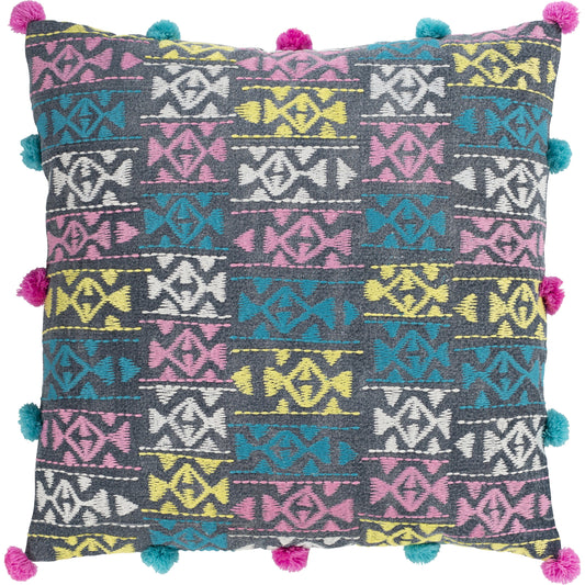 Kiko Pillow - 37717 by Surya in aqua, sky blue, bright pink, bright yellow, white, navy, emerald. Made from 100% cotton in a eclectic & global style.