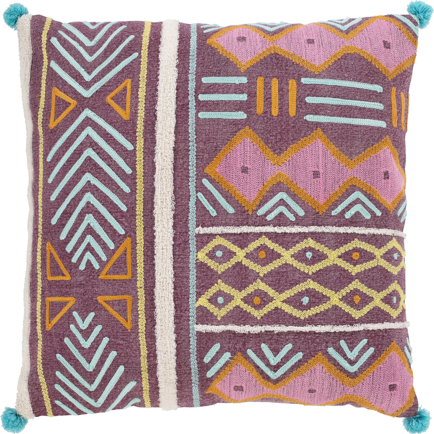 001 S-348305,S-348306,S-348307,S-348308,S-348309,S-348310 | Primary Silo | Kiko Pillow - 13447 by Surya in plum, aqua, lavender, orange, yellow, white. Made from 100% cotton in a eclectic & global style.
