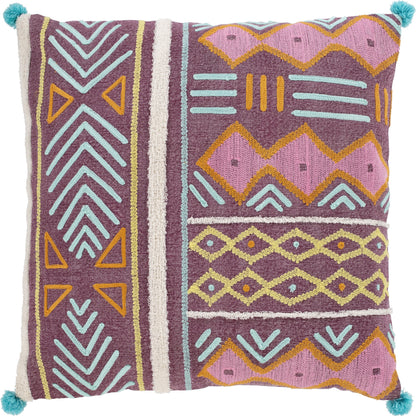 Kiko Pillow - 13447 by Surya in plum, aqua, lavender, orange, yellow, white. Made from 100% cotton in a eclectic & global style.