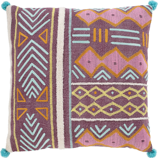 Kiko Pillow - 13447 by Surya in aqua, garnet, bright pink, saffron, bright yellow, white, emerald. Made from 100% cotton in a eclectic & global style.