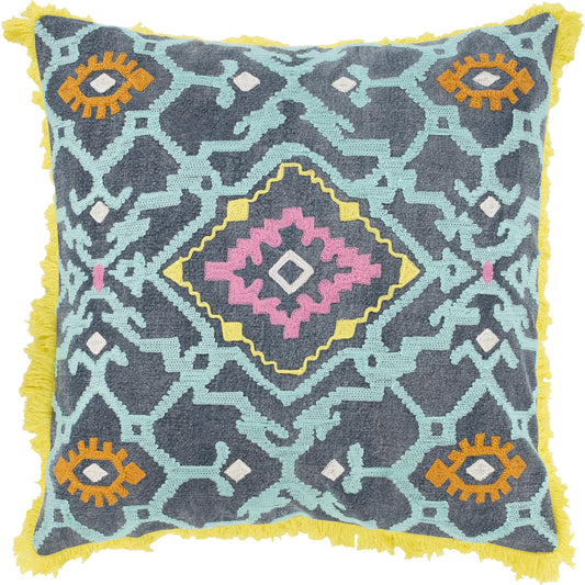 Kiko Pillow - 15755 by Surya in aqua, bright pink, bright yellow, saffron, white, navy. Made from 100% cotton in a eclectic & global style.