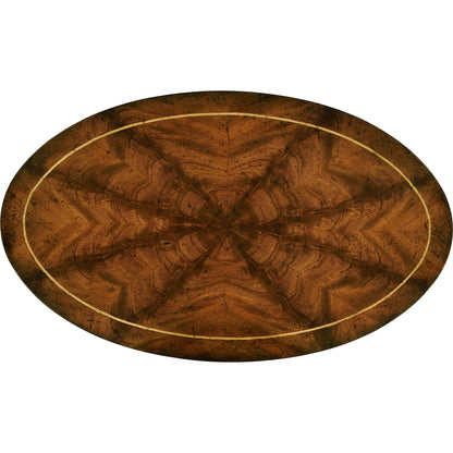 Sherwood Oak Mahogany Oval Lamp Table by Jonathan Charles in brown and light antique mahogany. Made from acacia in a traditional style.