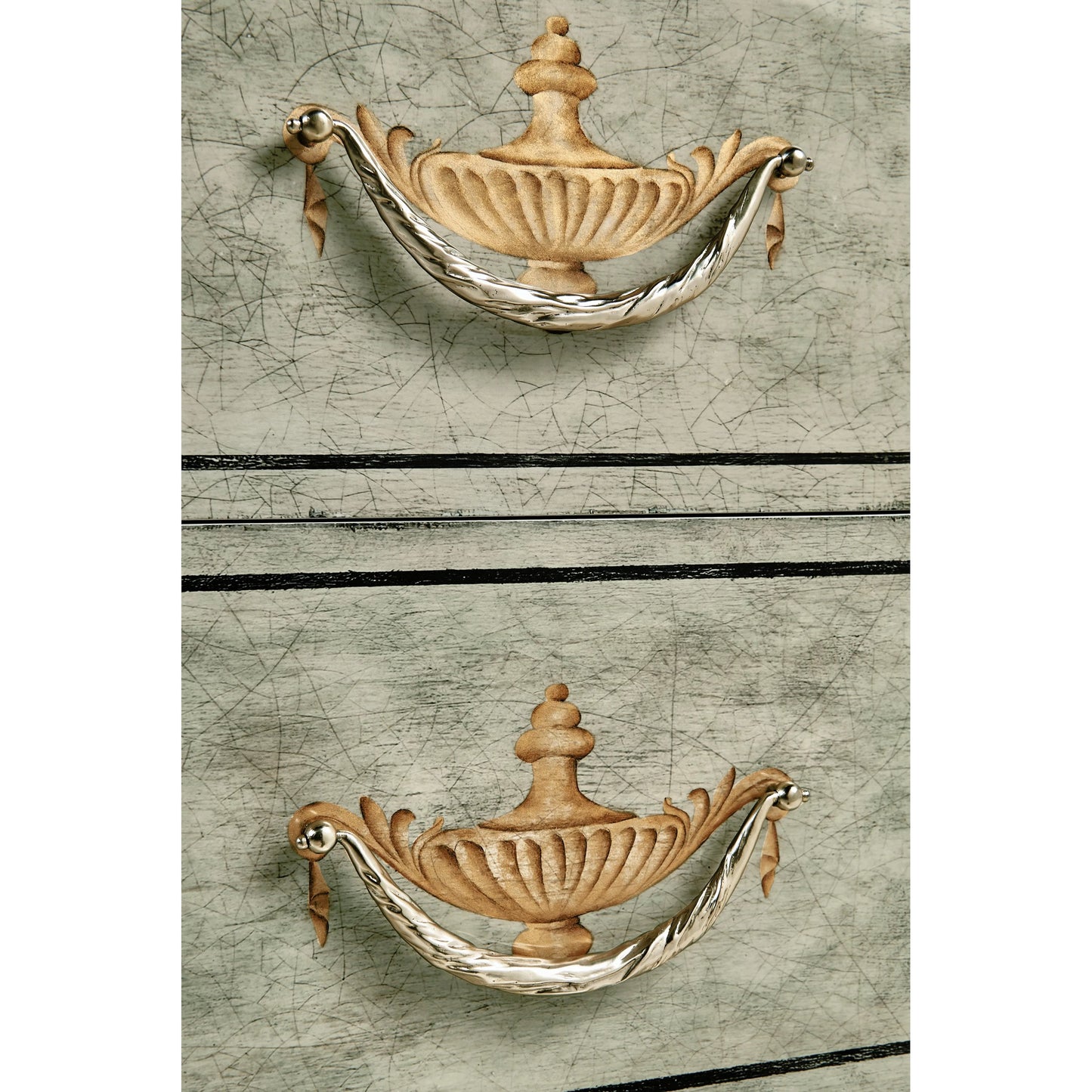 003 SI-2186338 | Closeup | Morningside Chest of Drawers by Jonathan Charles in blue and chipped blue oak. Made from solid oak, flat cut oak veneers, canvas, metal in a modern style.