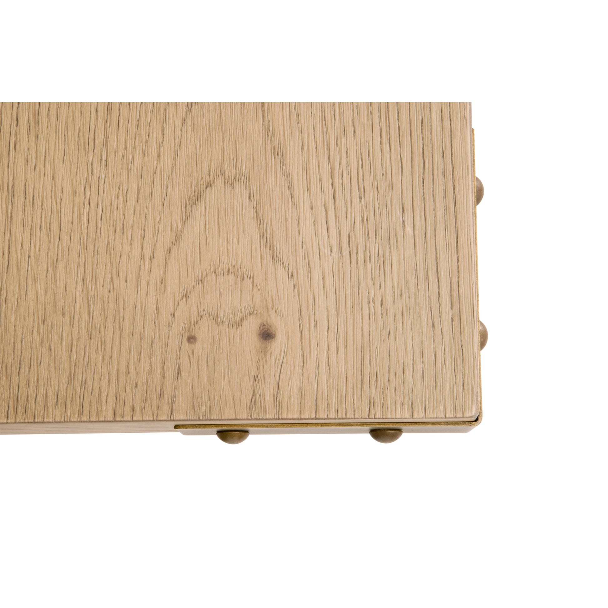 Klein Dining Table by Essentials For Living in light honey oak, brushed gold. Made from oak veneer, mdf, solid rubberwood, metal in a modern style.