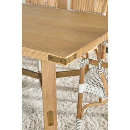 Klein Dining Table by Essentials For Living in light honey oak, brushed gold. Made from oak veneer, mdf, solid rubberwood, metal in a modern style.