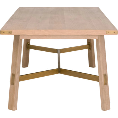 Klein Dining Table by Essentials For Living in light honey oak, brushed gold. Made from oak veneer, mdf, solid rubberwood, metal in a modern style.