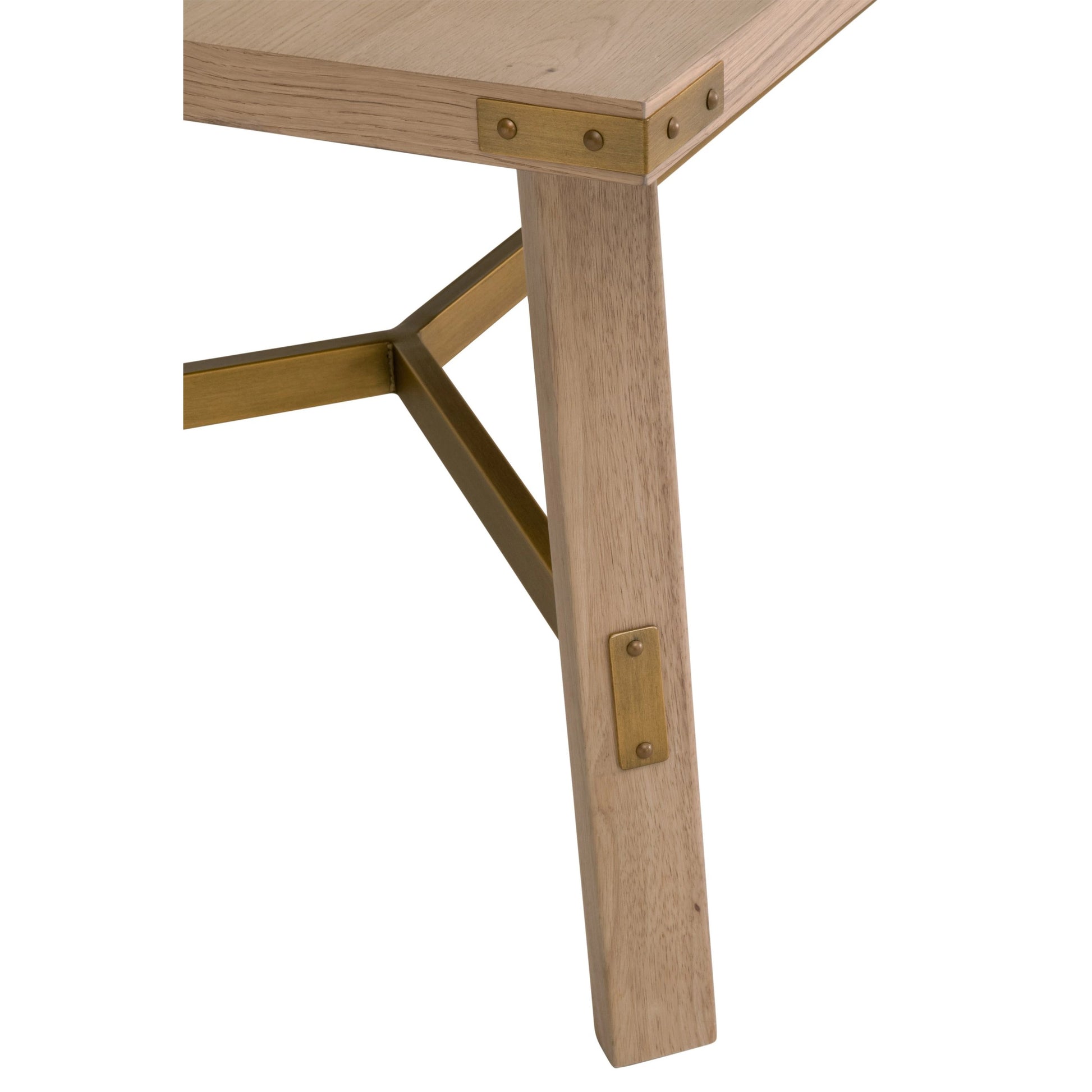 Klein Dining Table by Essentials For Living in light honey oak, brushed gold. Made from oak veneer, mdf, solid rubberwood, metal in a modern style.