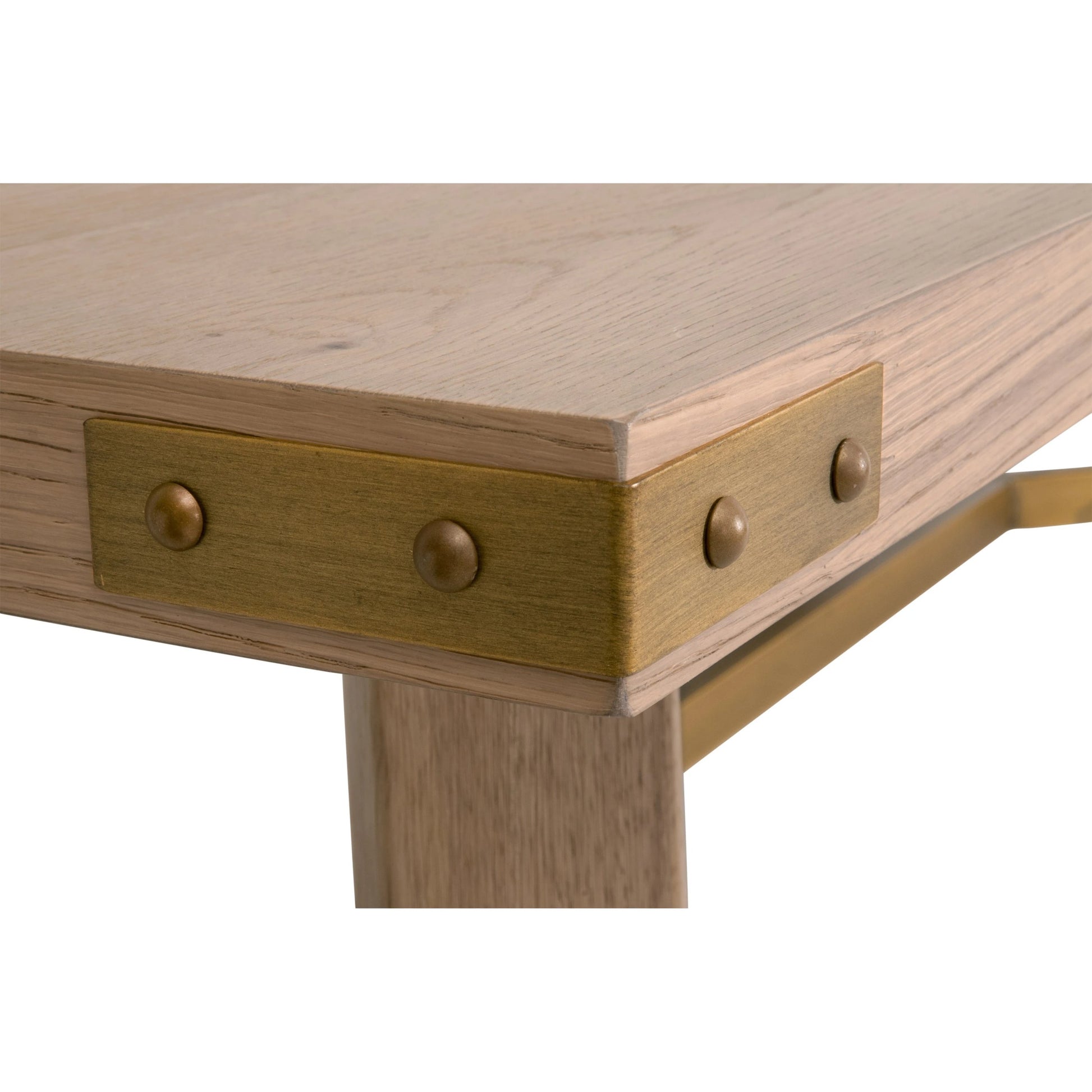 Klein Dining Table by Essentials For Living in light honey oak, brushed gold. Made from oak veneer, mdf, solid rubberwood, metal in a modern style.