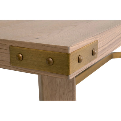 Klein Dining Table by Essentials For Living in light honey oak, brushed gold. Made from oak veneer, mdf, solid rubberwood, metal in a modern style.