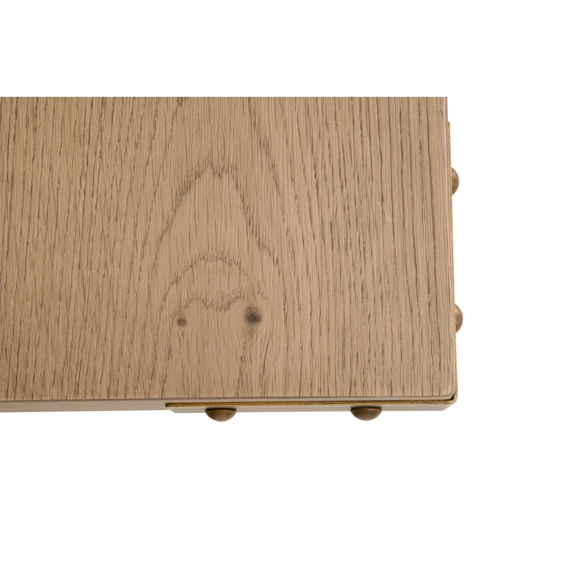 Klein Dining Table by Essentials For Living in light honey oak, brushed gold. Made from oak veneer, mdf, solid rubberwood, metal in a modern style.