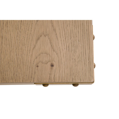 Klein Dining Table by Essentials For Living in light honey oak, brushed gold. Made from oak veneer, mdf, solid rubberwood, metal in a modern style.