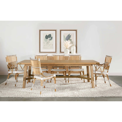 Klein Dining Table by Essentials For Living in light honey oak, brushed gold. Made from oak veneer, mdf, solid rubberwood, metal in a modern style.