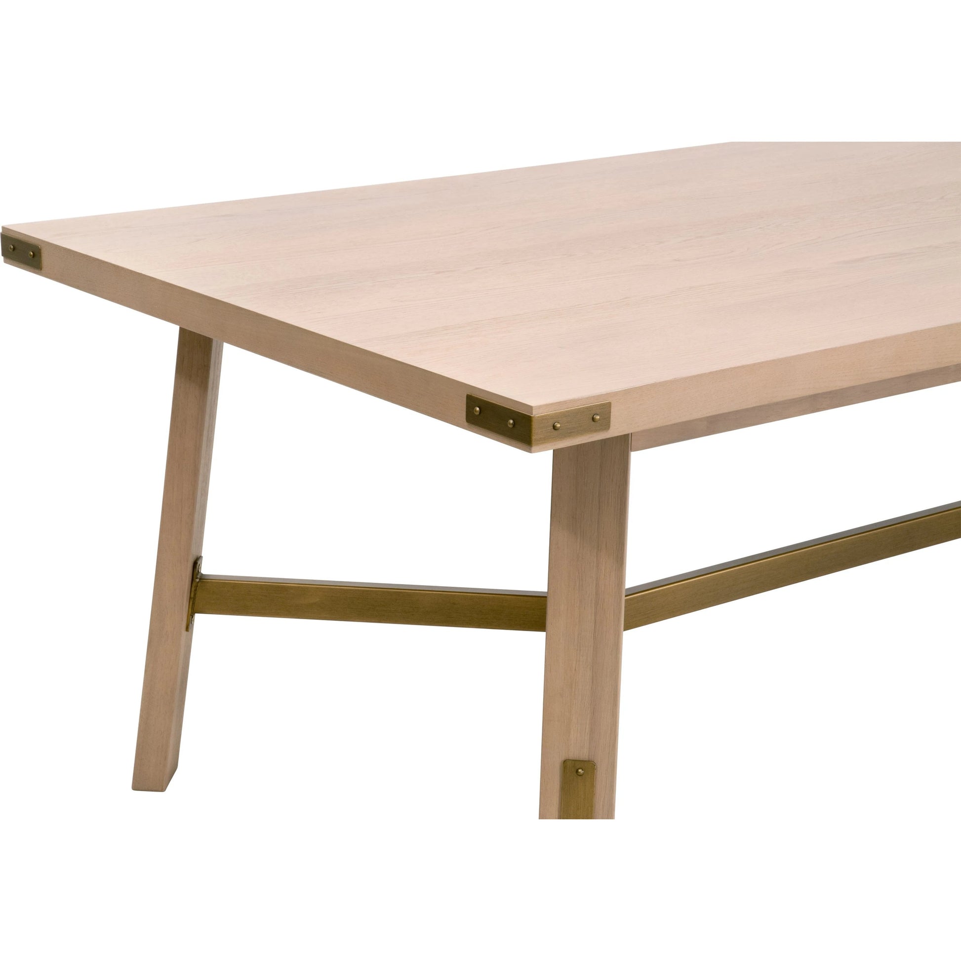 Klein Dining Table by Essentials For Living in light honey oak, brushed gold. Made from oak veneer, mdf, solid rubberwood, metal in a modern style.