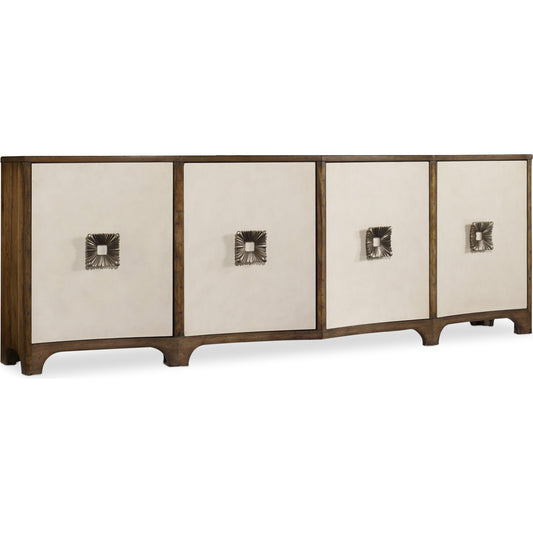 Melange Credenza by Hooker Furniture in pecan. Made from pecan veneers, robus leather in a modern style.
