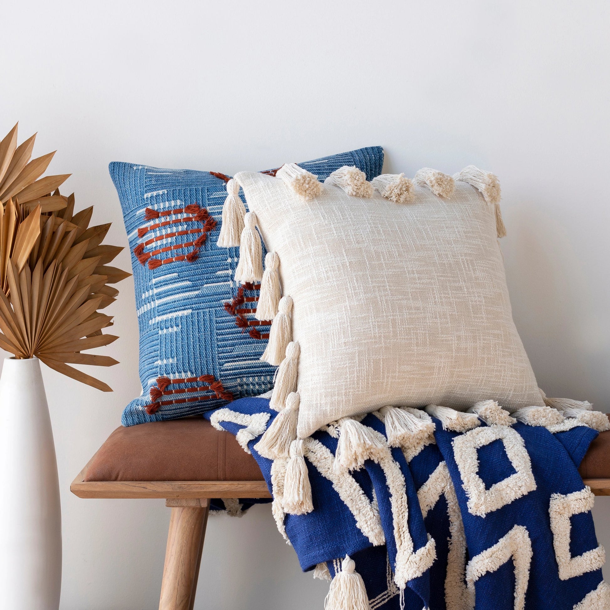 Kellie Pillow - 20681 by Livabliss in cream. Made from 100% cotton in a cottage & farmhouse style.