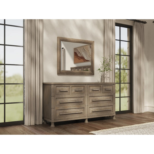 Reforma Dresser by A.R.T. Furniture in tapenade. Made from parawood solids, random match flaky oak veneers, metal in a traditional style.