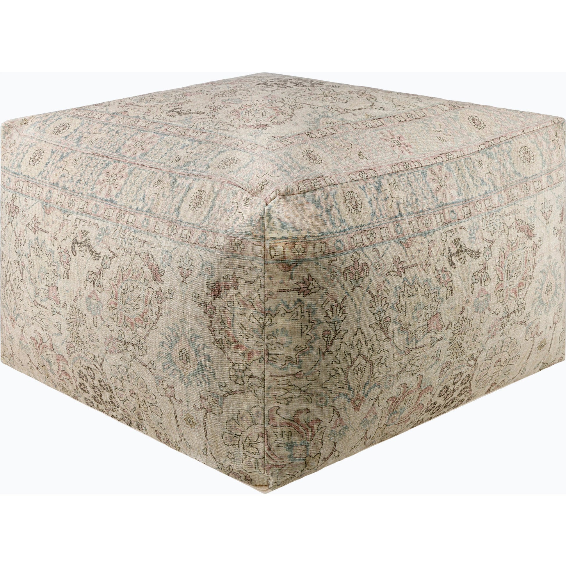 Kalina Pouf - 523979 by Livabliss in dark brown, brown, sage, mauve, metallic gold. Made from polyester, cotton, polybeads in a traditional style.
