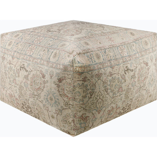 Kalina Pouf - 523979 by Livabliss in dark brown, brown, sage, mauve, metallic gold. Made from polyester, cotton, polybeads in a traditional style.