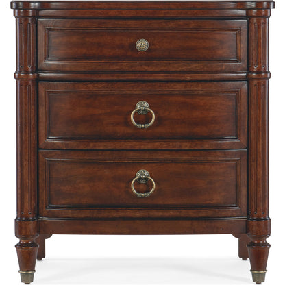 Charleston 30" Three-Drawer Nightstand by Hooker Furniture. Made from cherry, maple veneers, metal, solid-wood edge top in a traditional style.