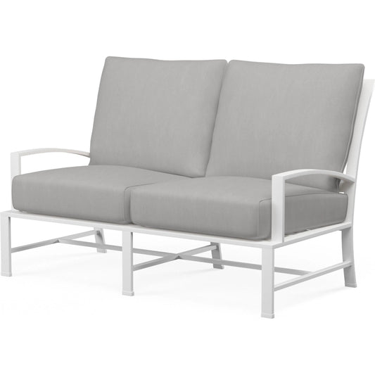 Bristol Outdoor Loveseat in Canvas Flax w/ Self Welt by Sunset West. Made from aluminum in a modern style.