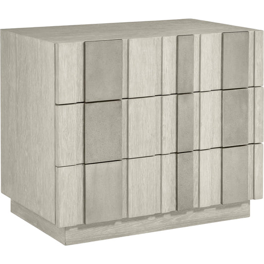 Tempo 3 Drawer Nightstand by Bernhardt in beige. Made from wood, metal in a unique style.