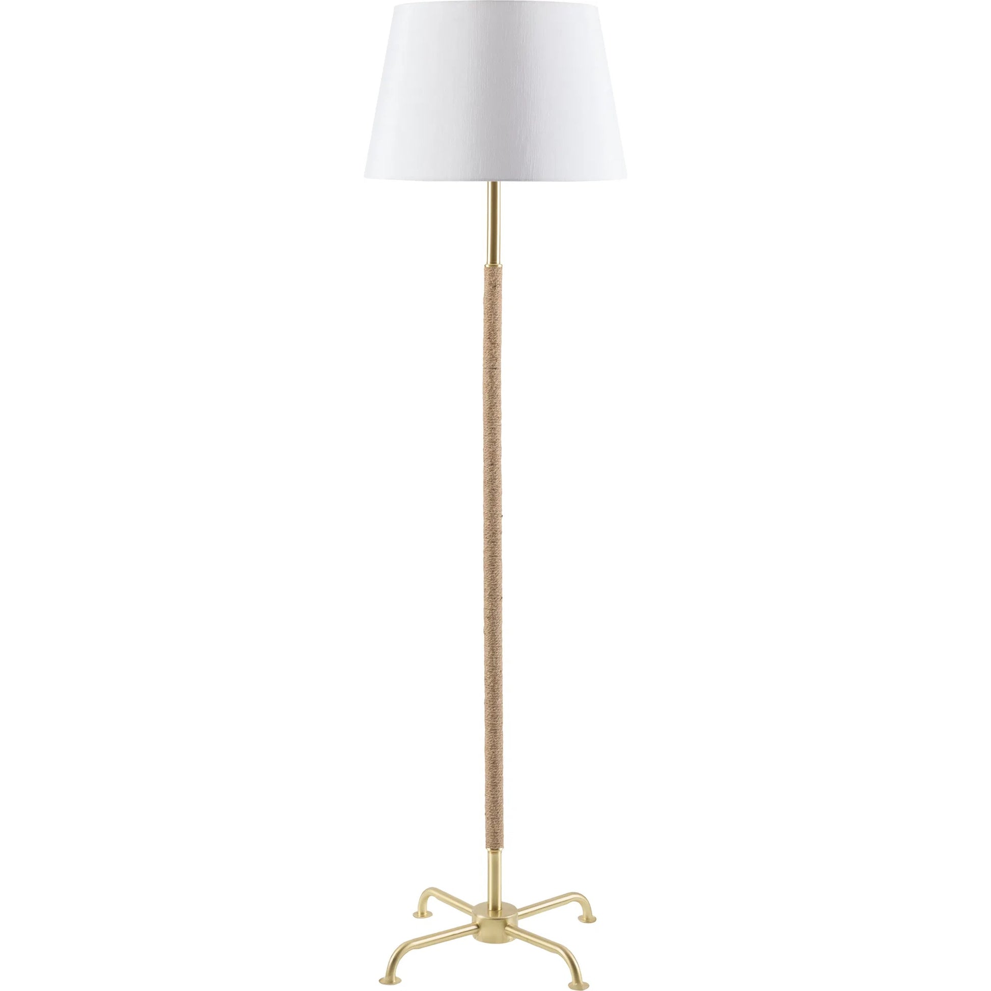 Kamo Accent Floor Lamp 594343 by Livabliss in body: gold, brown; base: gold; shade: white; finial: gold; harp: metallic - brass; cord: translucent and platedplatednaturalbrushed. Made from iron, rattan, linen, polyester in a