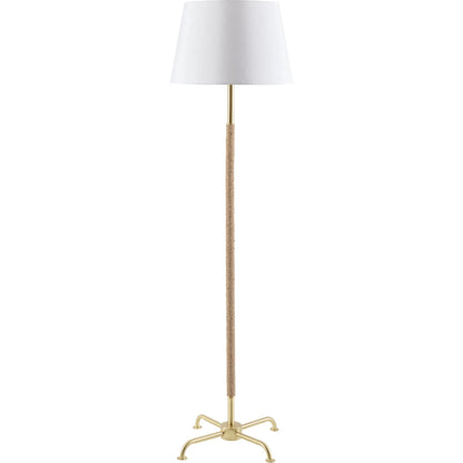 Kamo Accent Floor Lamp 594343 by Livabliss in body: gold, brown; base: gold; shade: white; finial: gold; harp: metallic - brass; cord: translucent and platedplatednaturalbrushed. Made from iron, rattan, linen, polyester in a