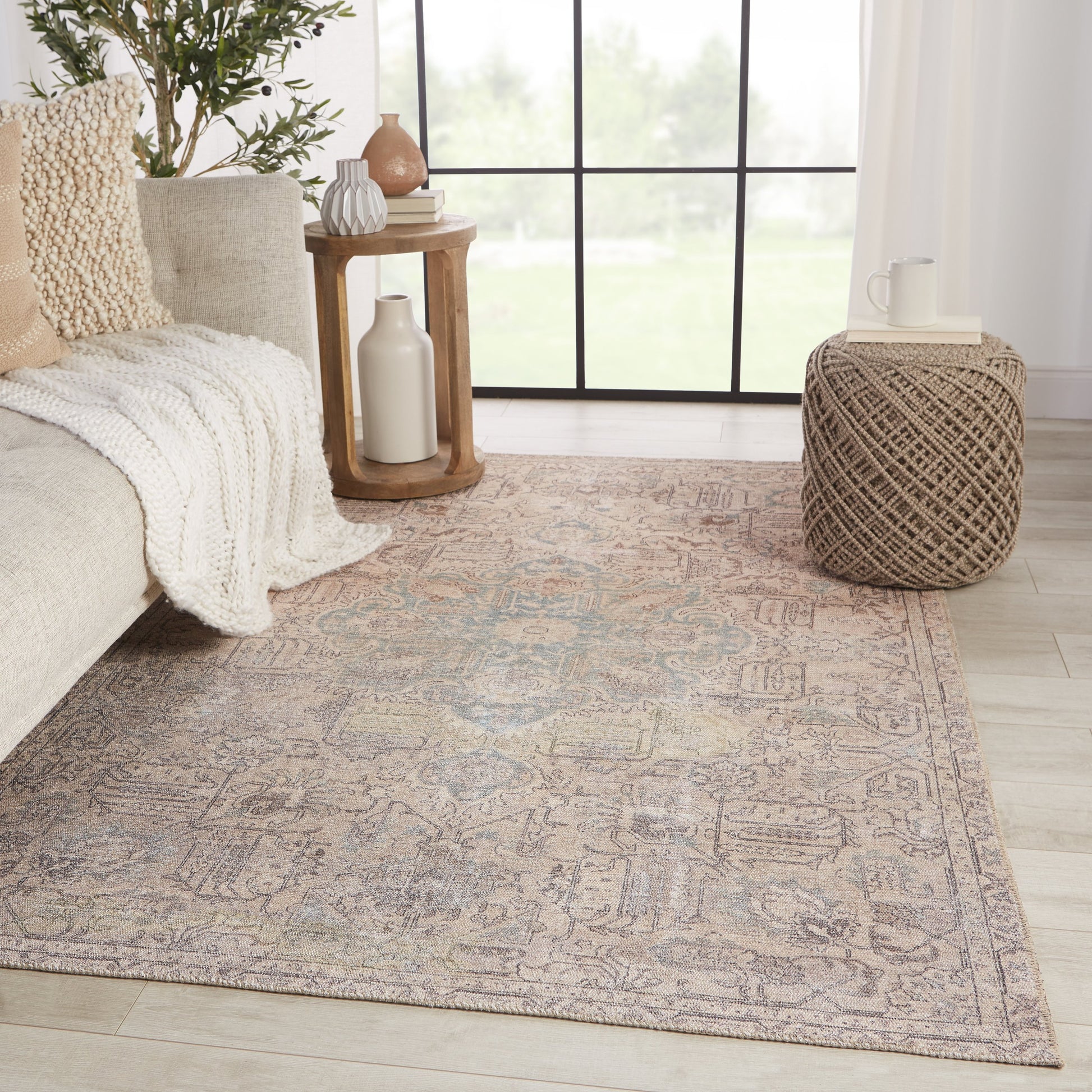 Kindred KND14 Rug by Jaipur Living in light blue, light tan. Made from 100% polyester in a unique style.