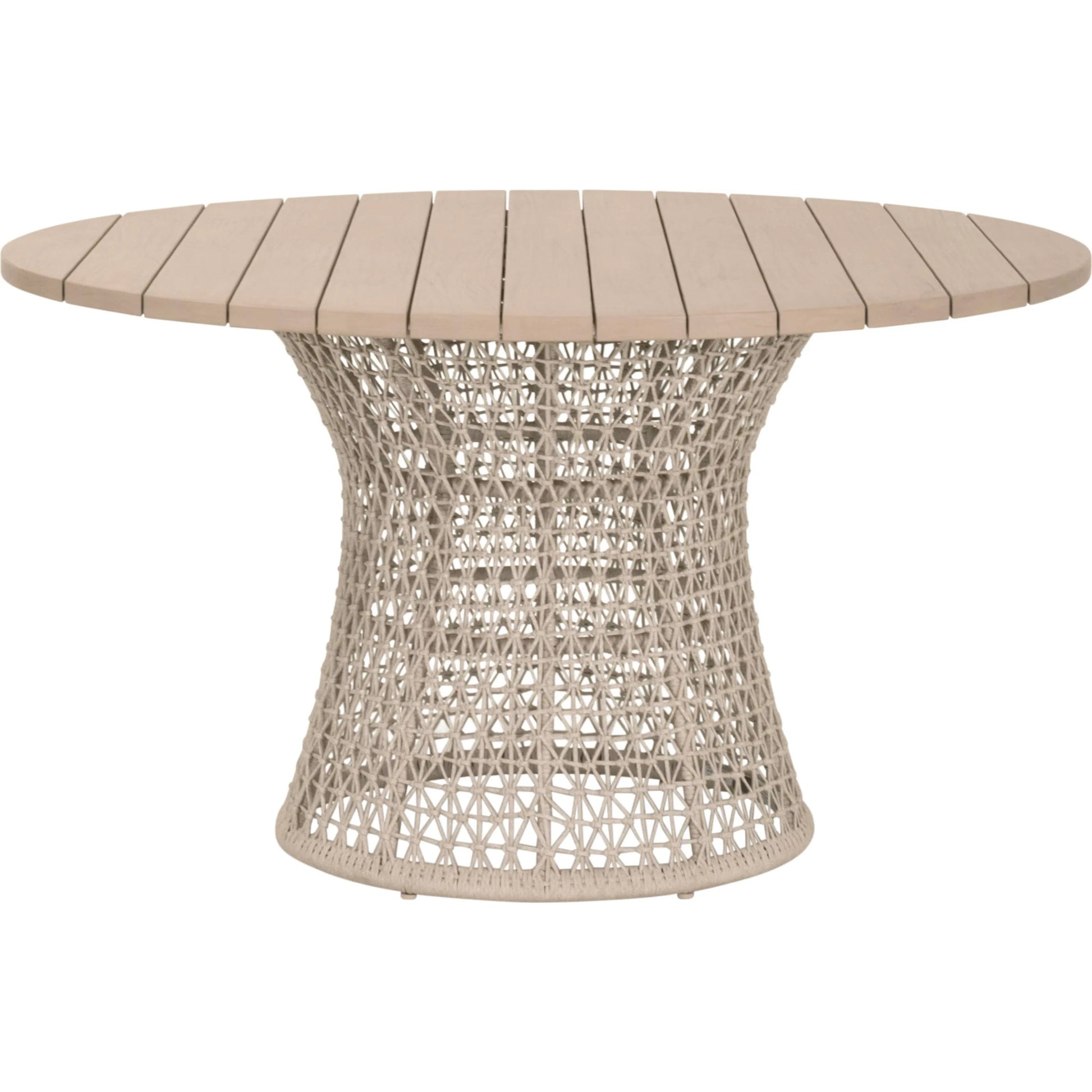 Knit Dining Table by Essentials For Living in oat flat rope, washed ever teak. Made from solid teak wood, aluminum in a rustic style.