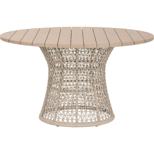 Knit Dining Table by Essentials For Living in oat flat rope, washed ever teak. Made from solid teak wood, aluminum in a rustic style.