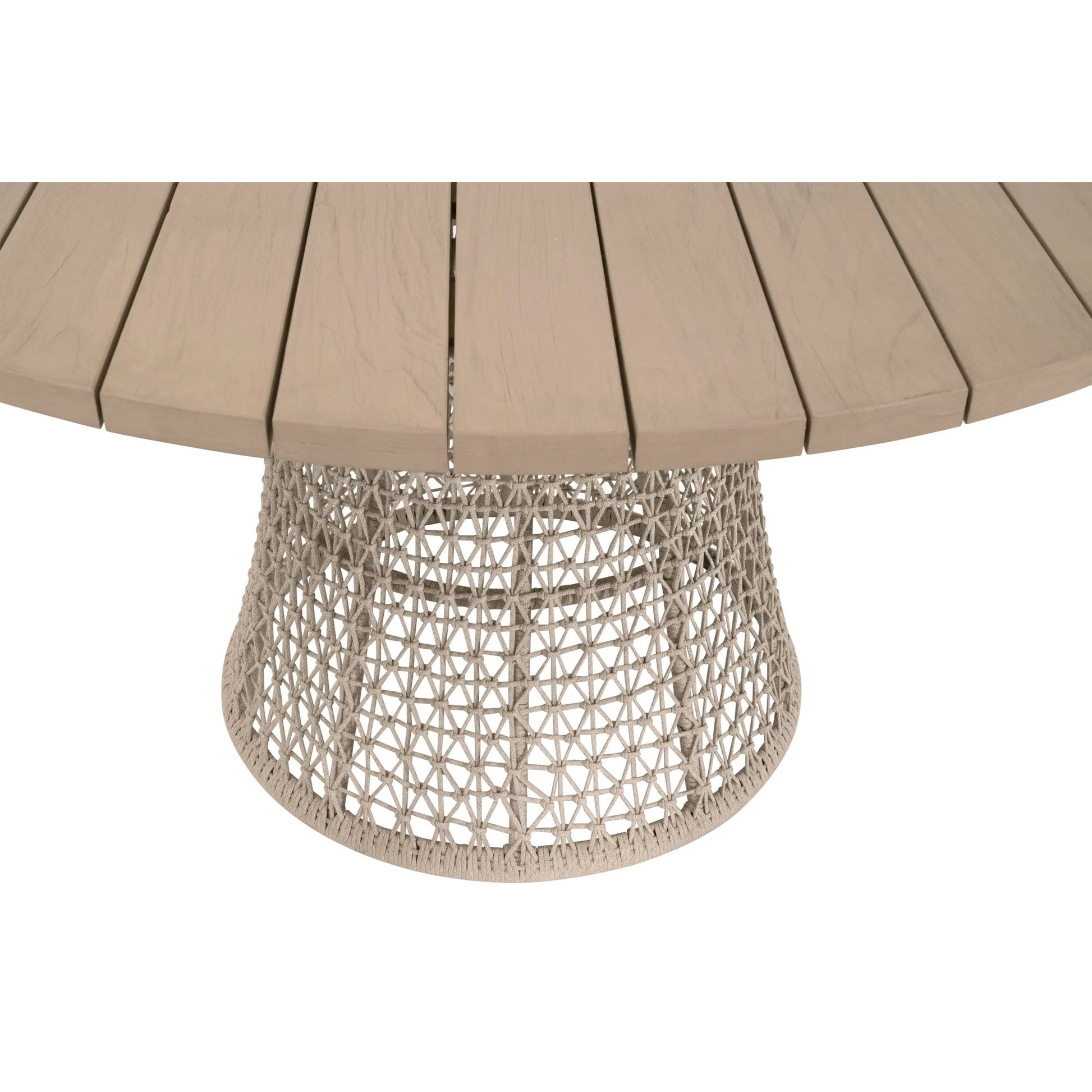 Knit Dining Table by Essentials For Living in oat flat rope, washed ever teak. Made from solid teak wood, aluminum in a rustic style.