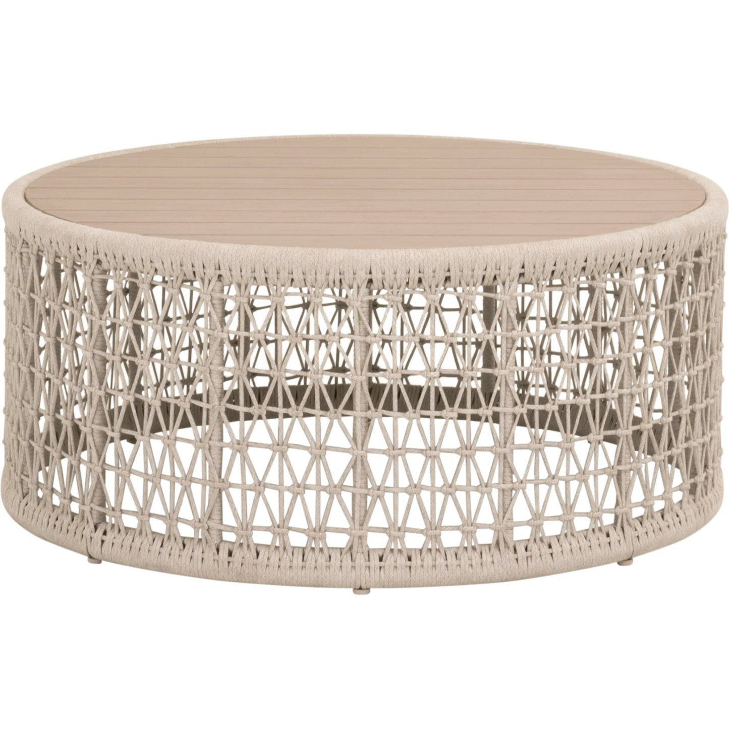 000 SI-2472615 | Primary Silo | Knit Coffee Table by Essentials For Living in oat flat rope, washed ever teak. Made from solid teak wood, aluminum in a rustic style.