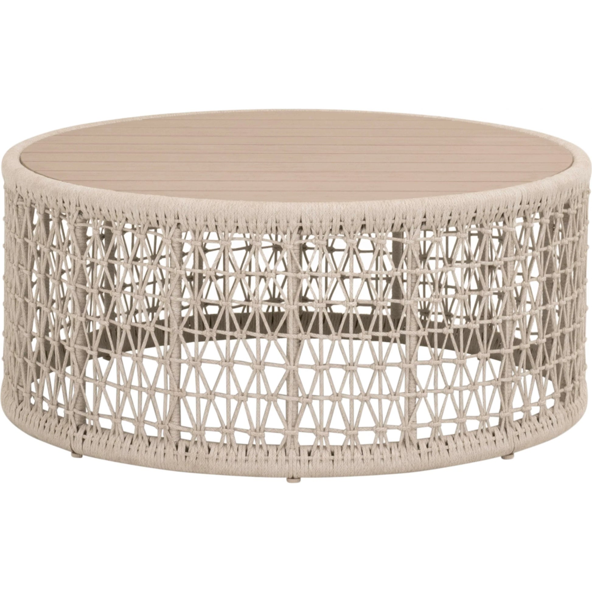 Knit Coffee Table by Essentials For Living in oat flat rope, washed ever teak. Made from solid teak wood, aluminum in a rustic style.