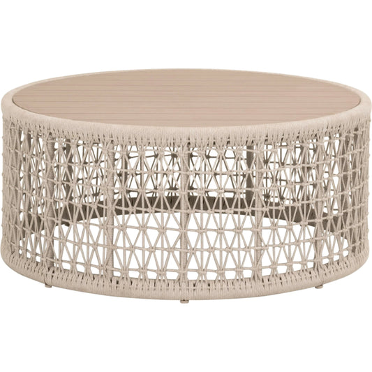 Knit Coffee Table by Essentials For Living in oat flat rope, washed ever teak. Made from solid teak wood, aluminum in a rustic style.