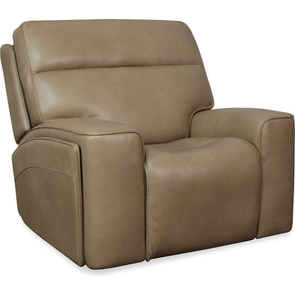Riverton Power Gliding Recliner with Power Headrest and Lumbar by Hooker Furniture in dante sandhills. Made from leather in a traditional style.