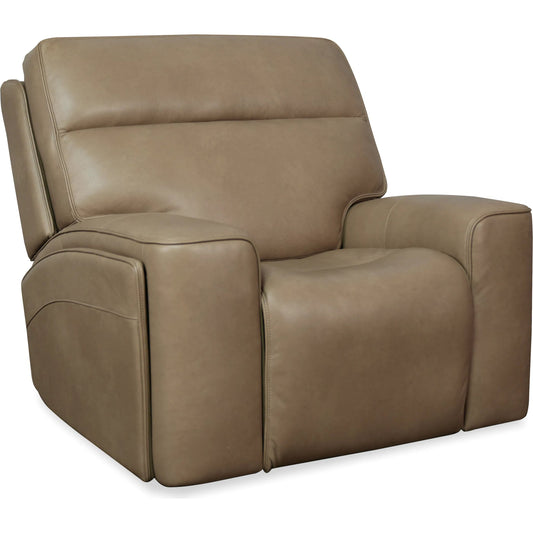 Riverton Power Gliding Recliner with Power Headrest and Lumbar by Hooker Furniture in dante sandhills. Made from leather in a traditional style.