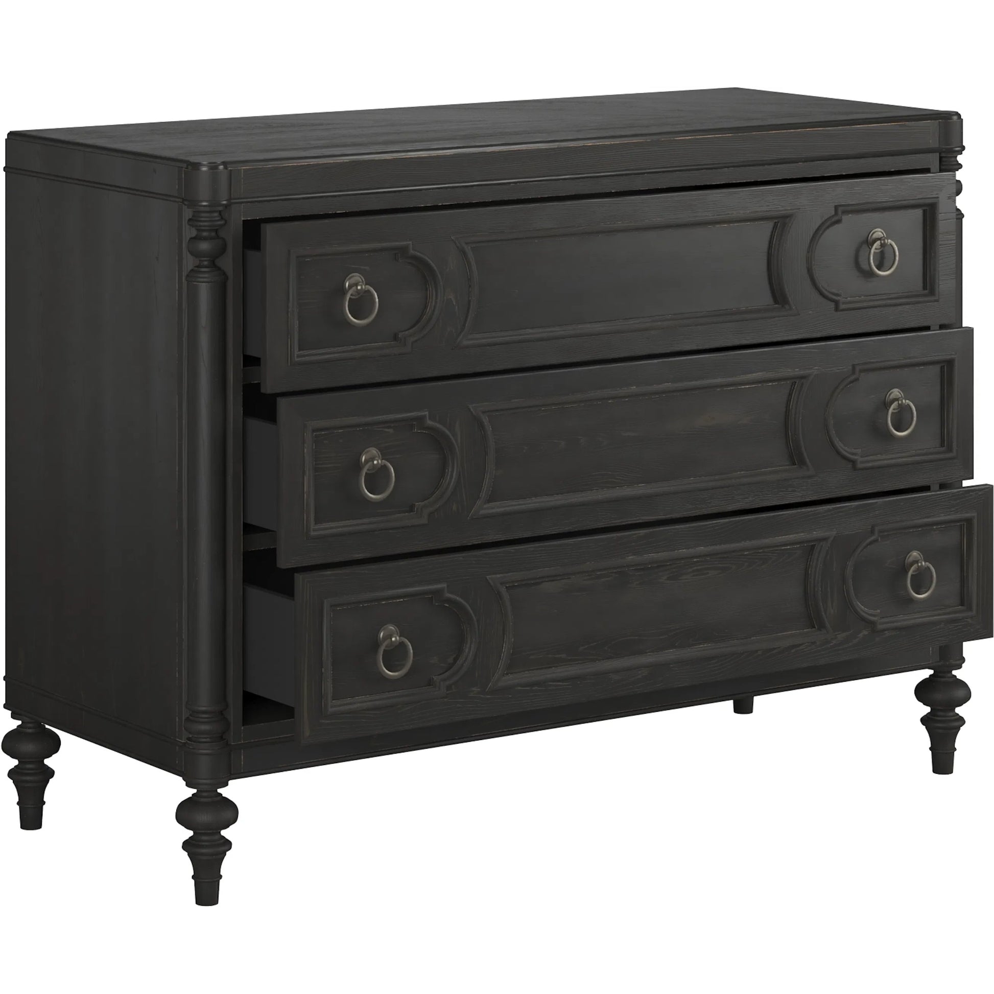 Atrium 3 Drawer Chest by A.R.T. Furniture in hand rubbed black, undertones of brown. Made from unique in a traditional style.