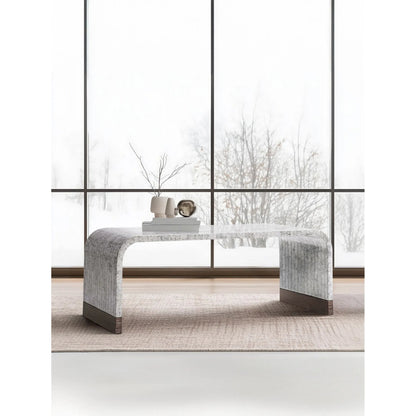 Gaia Rectangular Coffee Table by Jonathan Charles in white smoke eggshell. Made from egg shell in a modern style.