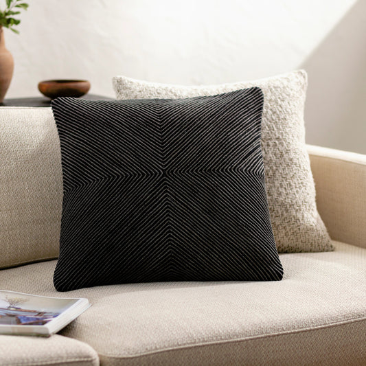 Kohl Pillow - 481729 by Surya in jet black, nickel, onyx, metallic - silver. Made from front: 100% cotton, back: 100% cotton in a modern style.