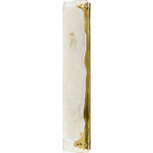 Korlis Wall Sconce by Surya in metallic brass, translucent, white. Made from iron, glass in a unique style.