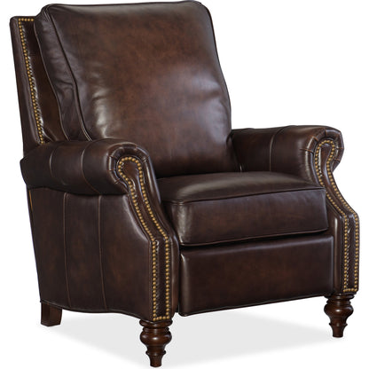Conlon Recliner by Hooker Furniture in brown and sedona chateau. Made from leather in a traditional style.