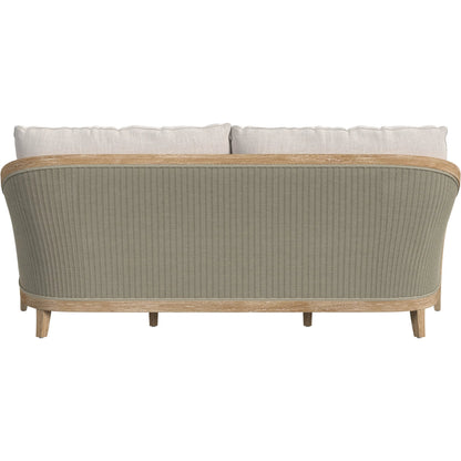 Cambria Outdoor Sofa by Sunset West in light wood. Made from teak in a rustic style.