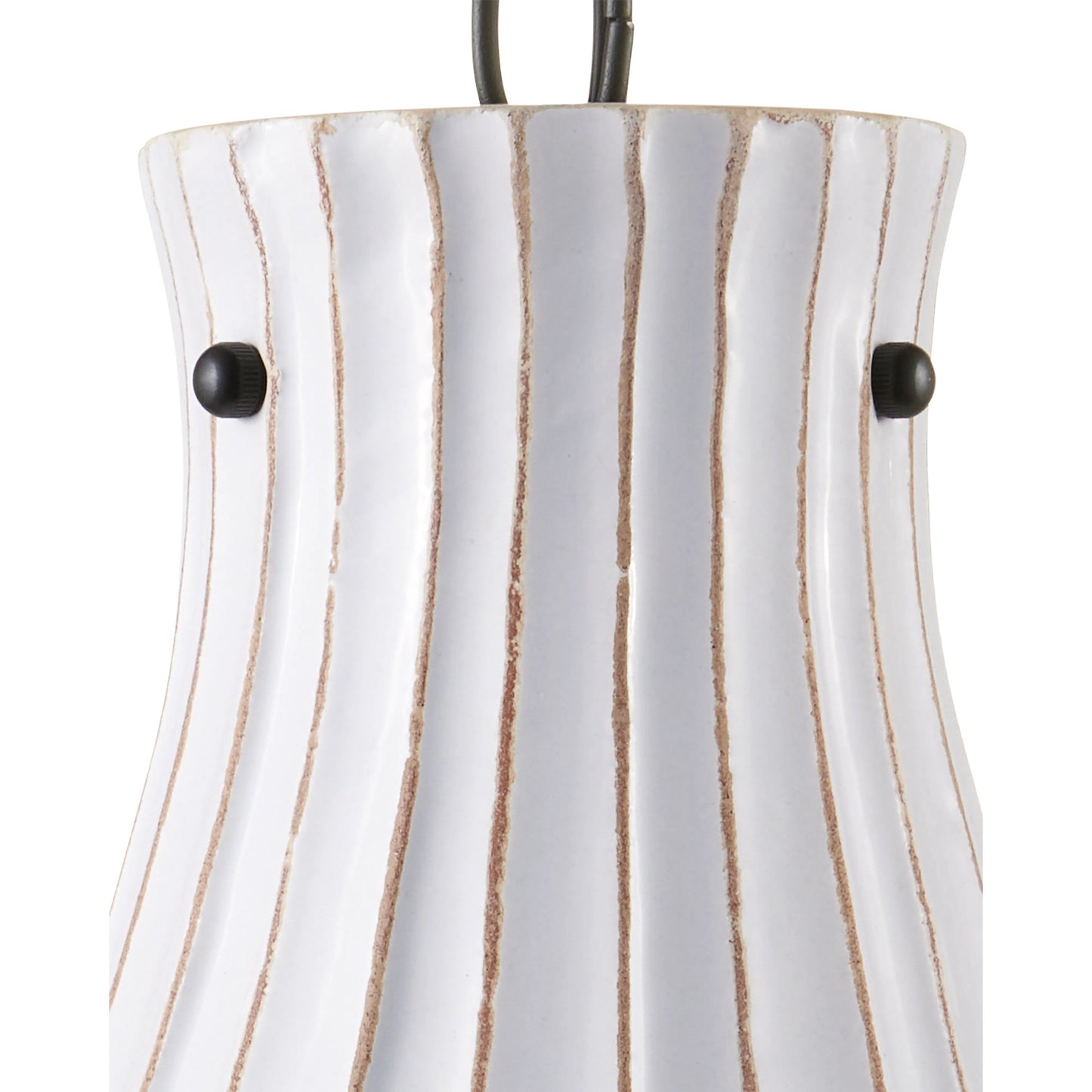 008 S-223969 | Closeup | Jazz Pendant by Currey and Company in satin black, white crackle. Made from wrought iron, terracotta in a coastal style.