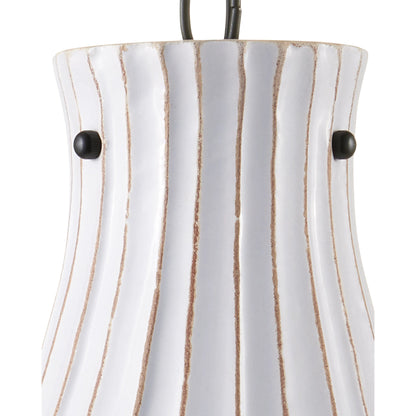 Jazz Pendant by Currey and Company in satin black, white crackle. Made from wrought iron, terracotta in a coastal style.