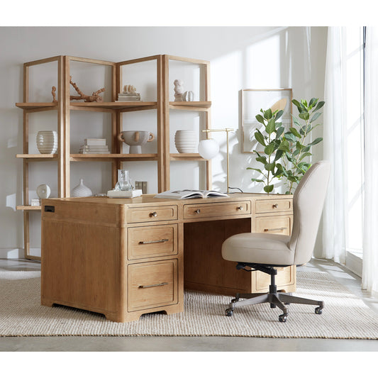 Retreat Executive Desk by Hooker Furniture in light wood. Made from oak, maple veneers, solid-wood edged top in a cottage & farmhouse style.
