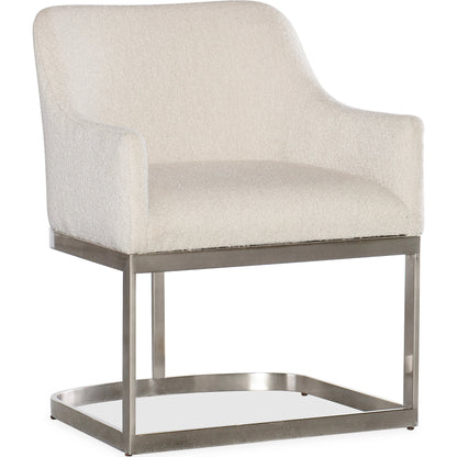 Modern Mood Upholstered Arm Chair by Hooker Furniture in inverness natural and silver. Made from 83% polyester, 17% acrylic, metal in a modern style.
