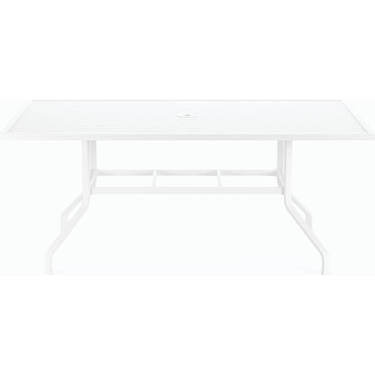 Bristol Outdoor 72" Rectangular Dining Table by Sunset West in white. Made from aluminum in a modern style.